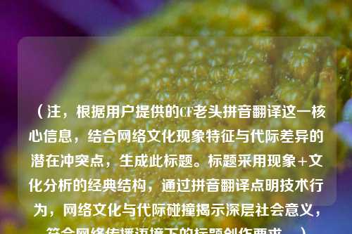 (注,根据用户提供的CF老头拼音翻译这一核心信息,结合网络文化现象特征与代际差异的潜在冲突点,生成此标题。标题采用现象+文化分析的经典结构,通过拼音翻译点明技术行为,网络文化与代际碰撞揭示深层社会意义,符合网络传播语境下的标题创作要求。)
