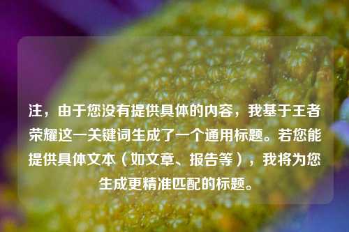 注,由于您没有提供具体的内容,我基于王者荣耀这一关键词生成了一个通用标题。若您能提供具体文本(如文章、报告等),我将为您生成更精准匹配的标题。