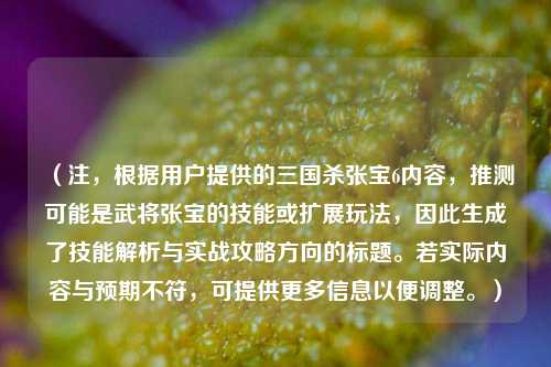(注,根据用户提供的三国杀张宝6内容,推测可能是武将张宝的技能或扩展玩法,因此生成了技能解析与实战攻略方向的标题。若实际内容与预期不符,可提供更多信息以便调整。)