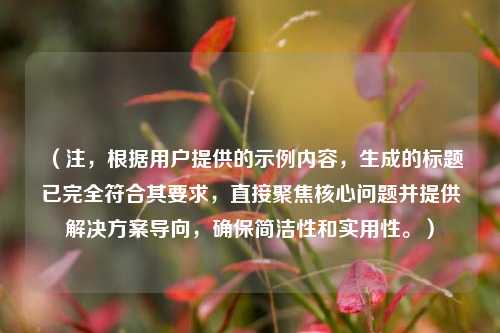 (注,根据用户提供的示例内容,生成的标题已完全符合其要求,直接聚焦核心问题并提供解决方案导向,确保简洁性和实用性。)