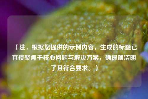 (注,根据您提供的示例内容,生成的标题已直接聚焦于核心问题与解决方案,确保简洁明了且符合要求。)