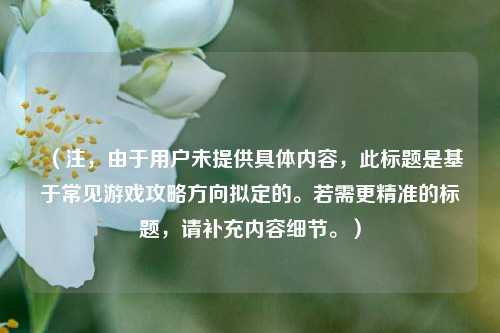 (注,由于用户未提供具体内容,此标题是基于常见游戏攻略方向拟定的。若需更精准的标题,请补充内容细节。)