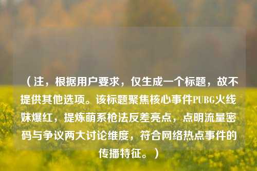 (注,根据用户要求,仅生成一个标题,故不提供其他选项。该标题聚焦核心事件PUBG火线妹爆红,提炼萌系枪法反差亮点,点明流量密码与争议两大讨论维度,符合网络热点事件的传播特征。)
