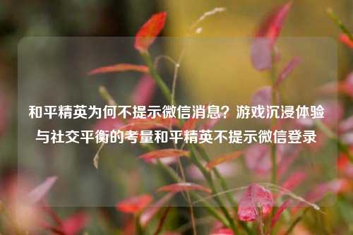 和平精英为何不提示微信消息?游戏沉浸体验与社交平衡的考量和平精英不提示微信登录