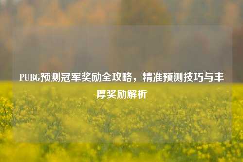 PUBG预测冠军奖励全攻略,精准预测技巧与丰厚奖励解析