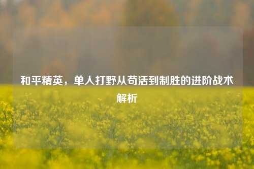 和平精英,单人打野从苟活到制胜的进阶战术解析