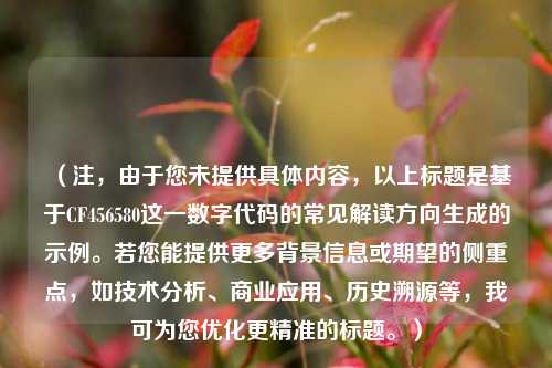 (注,由于您未提供具体内容,以上标题是基于CF456580这一数字代码的常见解读方向生成的示例。若您能提供更多背景信息或期望的侧重点,如技术分析、商业应用、历史溯源等,我可为您优化更精准的标题。)