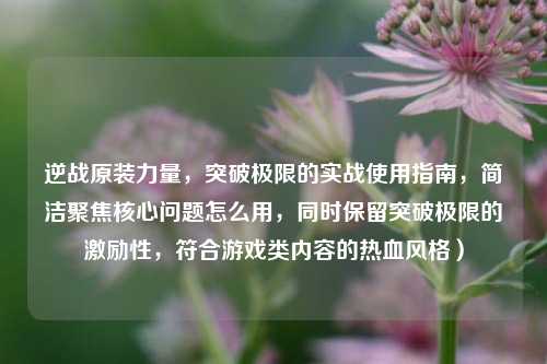 逆战原装力量,突破极限的实战使用指南,简洁聚焦核心问题怎么用,同时保留突破极限的激励性,符合游戏类内容的热血风格)