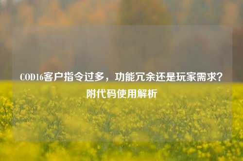 COD16客户指令过多,功能冗余还是玩家需求?附代码使用解析